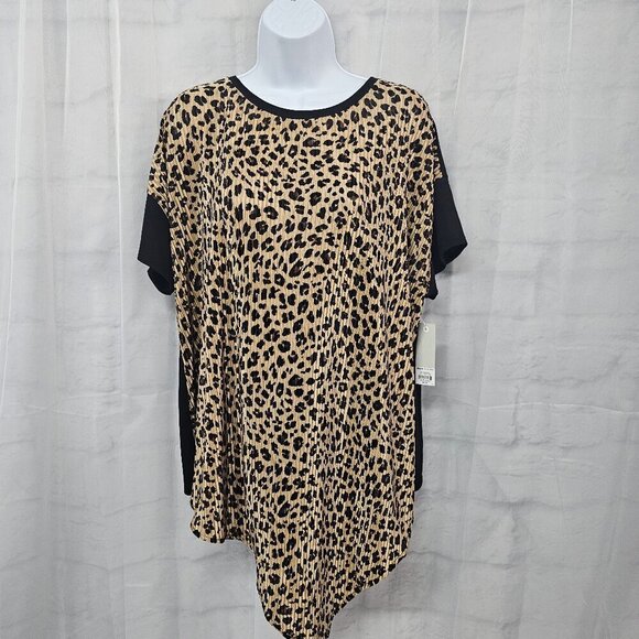 NWT Brown Leopard Print Short Sleeve Tee Tunic Hi -Low Hem 2XL - Picture 1 of 10